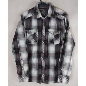 Buckle BKE Standard Fit Black Plaid With Marbled Pearl Snaps Men's Shirt Large